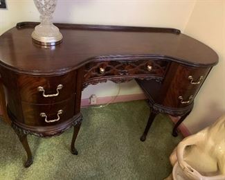 #75	Kidney Shape Carved Writing Desk 5 drawers 52x20x30 w/dove-tailing	 $350.00 
