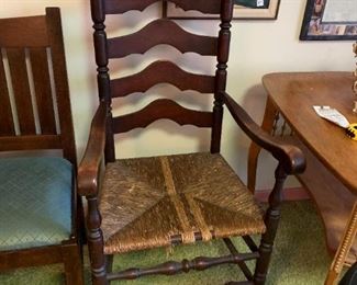 #72	Wood Arm Ladder Back Chair w/rushing Seat (as is)	 $40.00 
