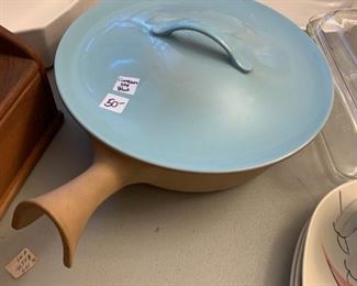 #185	Cinnamon Sky Blue Pottery Skillet w/lid - Made in USA	 $50.00 
