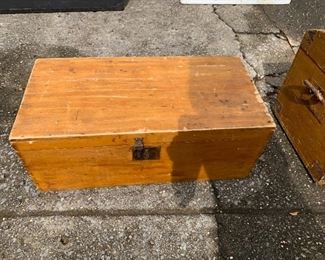 #208	Small Wooden Trunk w/Iron Handles (as is handle on side) 28x14x10 w/dove-tailed sides	 $30.00 
