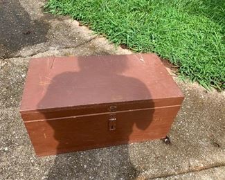 #210	Small Brown Wood Trunk (Green painted inside)  24x12.5x12	 $20.00 
