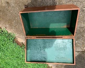 #210	Small Brown Wood Trunk (Green painted inside)  24x12.5x12	 $20.00 
