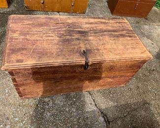 #211	Vintage As is Trunk w/hand-made iron Latch (crack across top) w/dove-tailed Sides  40x20x18	 $25.00 
