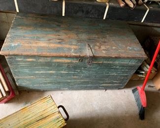 #281	Huge Wooden Green Painted Trunk  47x23x23	 $100.00 
