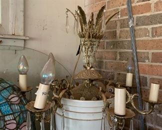 #287	Chandelier w/9 Lights w/Glass Prisms w/brass& Stone inlay	 $40.00 
