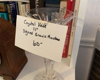 #304	Crystal Vase Signed Gravic Hawkins 11"	 $60.00 
