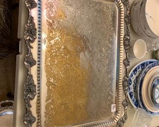 #318	Rectangle Oval Silverplate Tray w/grapes on it  30x19 	 $100.00 
