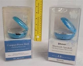 2 New Bluetooth speakers with bling compact mirror case. Never opened.