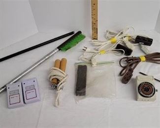 Extension cords, timer, 2 Riddx pro alarms, and tire iron.