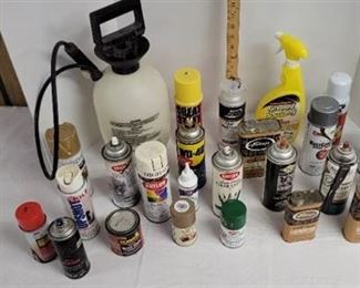 Garden sprayer, spray paint, leather softener, Great stuff and more.
