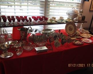 Fine collection of glass ware , porcelin and silver plate