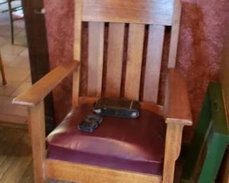 Mission oak leather seat chair