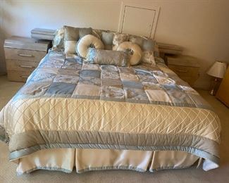 Queen bed with large headboard