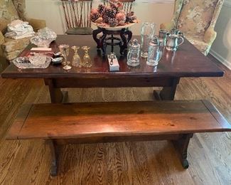 Pine trestle table and one bench