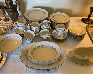 Syracuse “Sonata” 75 PCs- 14 dinner plates, 14 salad plates, 14 bread plates, 14 cups and saucers, round and oval vegetable bowl s, 2 platters and gravy boat
