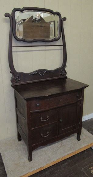 Mahogany Washstand w/Towel Bar & Mirror