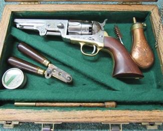 Engraved .44 Caliber Black Powder Pistol - Never Fired in Oak Case