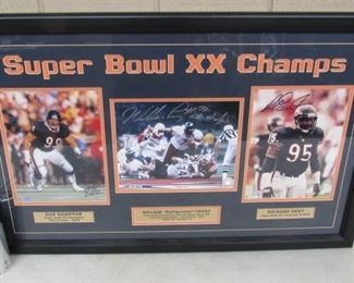 Bears Super Bowl XX Champs Photos w/Dan Hampton Autograph, William Perry Autograph, & Richard Dent Autograph - Has Certificate on Back