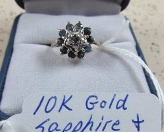 10K Gold, Sapphire & Diamond Ring