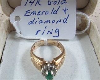 14K Gold, Emerald & Diamond Ring