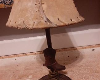 Texas cast iron lamp with real rawhide shade