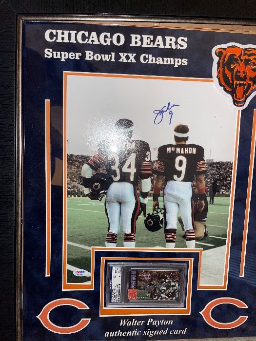 Autographed Walter Payton card and McMahon picture
