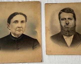 Antique Tinted Photographs of Husband and Wife