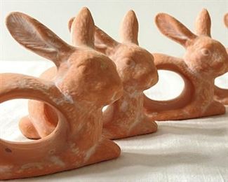 4 Terra Cotta or Ceramic Rabbit Napkin Rings