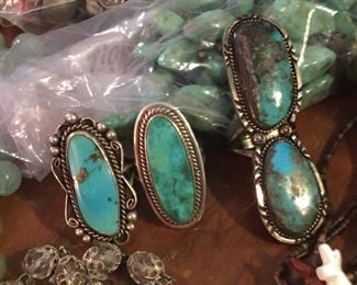 3 awesome old turquoise & sterling silver Native American rings
