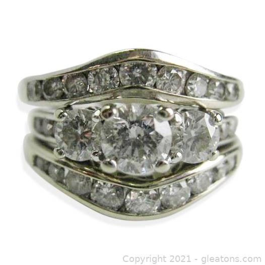 Beautiful 3 Diamond Rings Wedding Set in 14kt White Gold