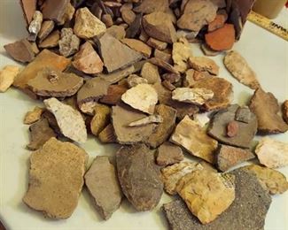 Box of mixed broken pottery and napped stone