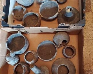 BROKEN pottery, ALL have crude repairs