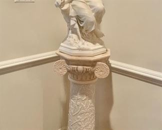 $950 Woman on Corinthian pedestal  - marble 