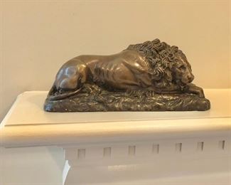 $150  Metal lion cast sculpture - 4.5" H, 10" L, 4" D.  