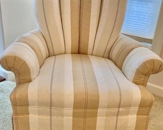 $250   Pair Roll -arm/back, custom upholstered arm chairs Each 39" H, 35" W, 39" D, seat height 18". 
