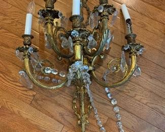$ 225  Vintage gilded wall sconce.  32" H, 17" W, 10" D.