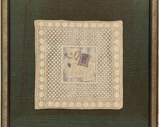 $40  Framed textile with elephant motif - 17" H x 17" W. 