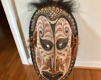$425   Wood cowrie painted  mask #3.   31" H, 17" W, 5" D.