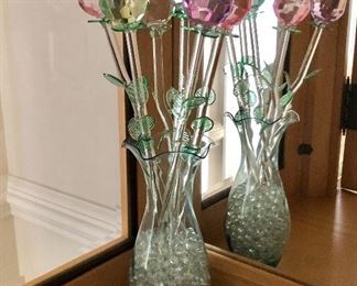 $75 Scalloped glass vase with glass flowers.  Flowers approx 12" H.  