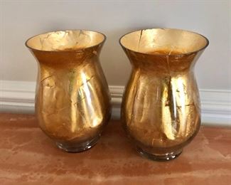 $40 Pair gold leaf style vases.  Each  10" H, 7.5" diam.