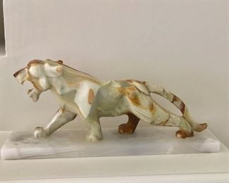 $120  Stone tiger  on marble base.   7" H, 16" L, 3" W. 