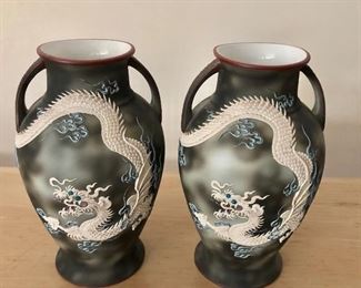 $95  each - Dragon Noritake pair of ceramic urns.  Each 9" H, 5" diam.