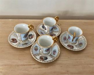 $80 SGK China set of 4 demitasse cups and saucers gold  gilt handles 