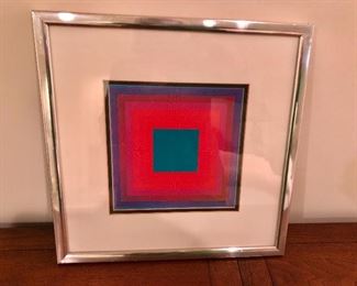 $295   - Victor Vasarely print, unsigned, titled "Moderns" on label verso 15" H x 15" W. 
