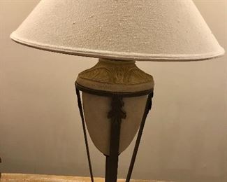 $140  Ceramic and metal table lamp.  33" H, base 10" diam.
