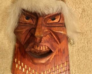 $150   Wood mask with metal crown and hair 13" H x 8" W. 