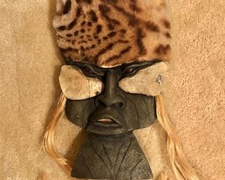 $120  Mask wood and textile  14" H, 9" W. 