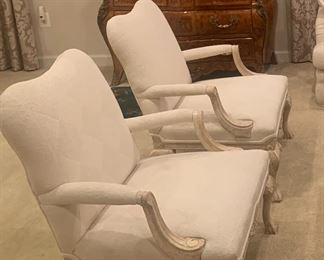 $495 Single white occasional arm chair 38"H by 28.5" wide by 30.5" deep 