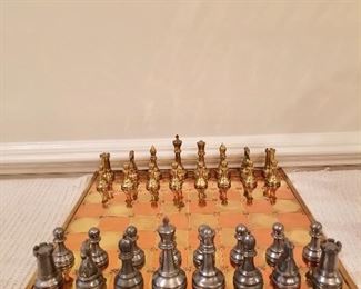 $95 Chess set metal pieces 16.5" square - comes in box 