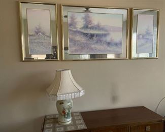 Three Frame Art Piece and A Lamp